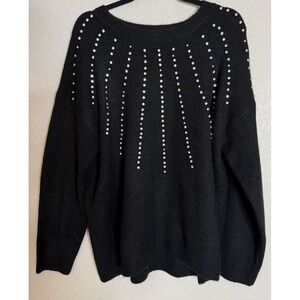 Next Womens 18 Sweater Black Rhinestone Sunburst Embellished Knit Pullover Artsy